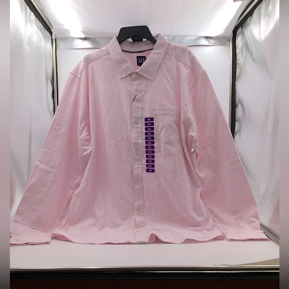 GAP Long Sleeve Oxford Button Down Shirt - Pink Striped - Picture 3 of 9